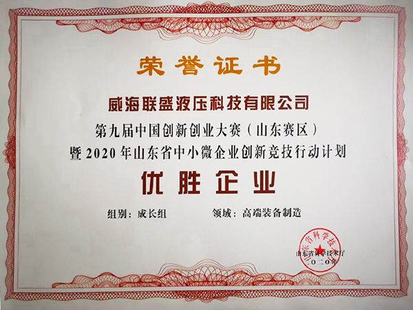 شهادة الفوز بمسابقة الصين التاسعة للابتكار وريادة الأعمال